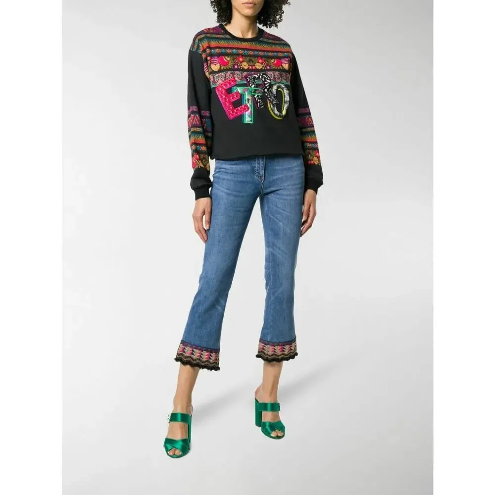 Etro Size 28 Crop Flare Embellished Beaded Fringe Jeans